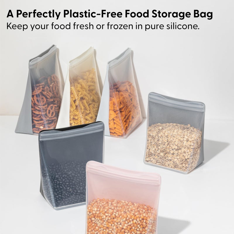 WP W&P Porter Silicone Reusable Storage Bag, Sandwich (50oz Stand-Up), Slate, Food Storage Container, Microwave and Dishwasher Safe, Easy Cleaning - Image 2